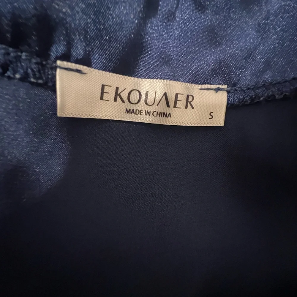 Men's EKOUAER Navy Blue Satin Pajama Set S